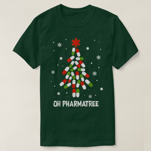 ああ製薬会社ピルクリスマスツリーライト薬局 Tシャツ (デザイン正面)