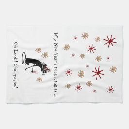 ああ見て！シャンパン!年末年始の猫 キッチンタオル