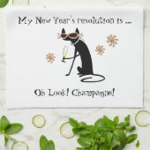 ああ見て！シャンパン!年末年始の猫 キッチンタオル (折り畳み)