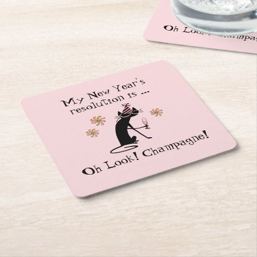 ああ見て!シャンパン!年末年始の猫 スクエアペーパーコースター (アングル)
