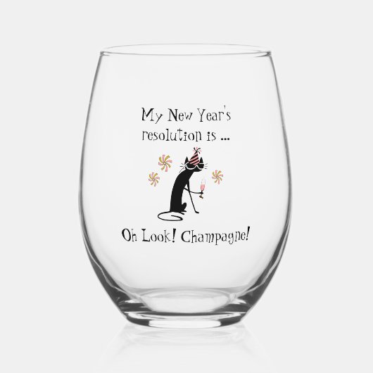 ああ見て！シャンパン!年末年始の猫 ステムなしワイングラス (正面)