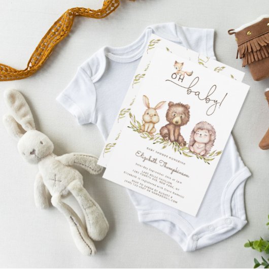 ああ赤ちゃんシャワーウッドランドかわいい動物 招待状