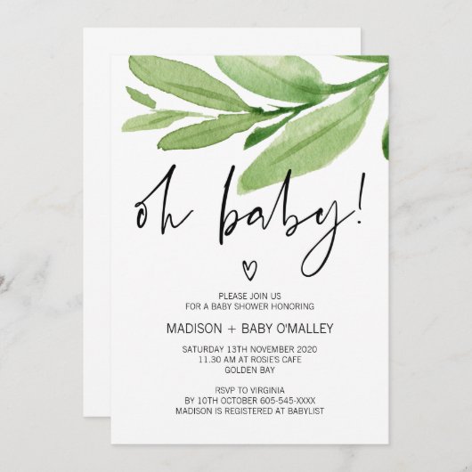 ああ赤ちゃんシャワー男男女兼用子の女の子シャワー 招待状 (正面/裏面)