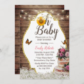 ああ赤ちゃんシャワー素朴フローラケーキひまわり 招待状 (正面/裏面)