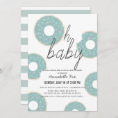 ああ赤ちゃんブルードーナツ男の子仮想ベビーシャワー 招待状 (正面/裏面)