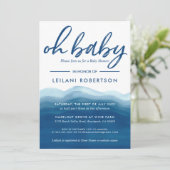 ああ赤ちゃんブルーボーイベビーシャワー水彩波 招待状 (スタンド正面)