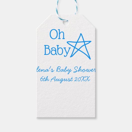 ああ赤ちゃんブルー星ベビーシャワー追加の名前モダン過去 ギフトタグ (正面)