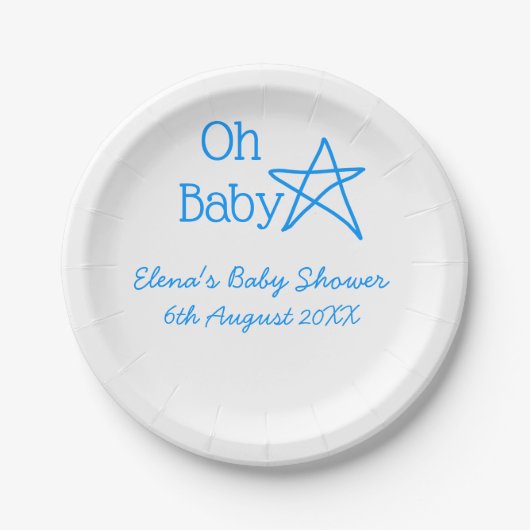 ああ赤ちゃんブルー星ベビーシャワー追加の名前モダン過去 ペーパープレート (正面)