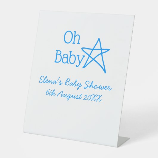 ああ赤ちゃんブルー星ベビーシャワー追加の名前モダン過去 台座サイン (正面)
