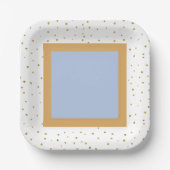 ああ赤ちゃんブルー金ゴールド銀杏の葉正方形ベイビーシャワー ペーパープレート (正面)