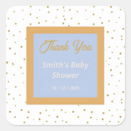 ああ赤ちゃんブルー金ゴールド銀杏リーフありがとうシール スクエアシール