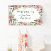 ああ赤ちゃん女の子シャワーBOHO水色フラワークラウン 横断幕 (インサイチュ)