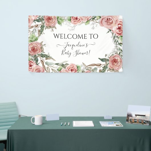 ああ赤ちゃん女の子シャワーBOHO水色フラワークラウン 横断幕 (トレードショー)