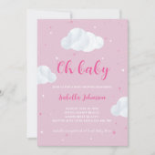 ああ赤ちゃん女の子ピンクの雲スカイスターベイビーシャワー 招待状 (正面)