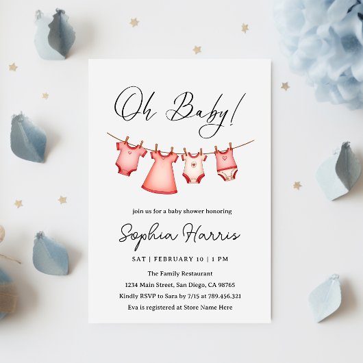 ああ赤ちゃん女の子ピンク赤ちゃんシャワー 招待状