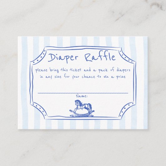 ああ赤ちゃん青ロッキングホースのスケッチおむつラッフル エンクロージャーカード (正面)
