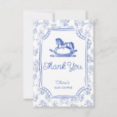 ああ赤ちゃん青ロッキングホースのスケッチ赤ちゃんシャワー サンキューカード (正面)