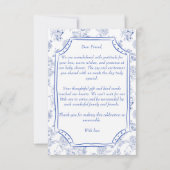 ああ赤ちゃん青ロッキングホースのスケッチ赤ちゃんシャワー サンキューカード (裏面)