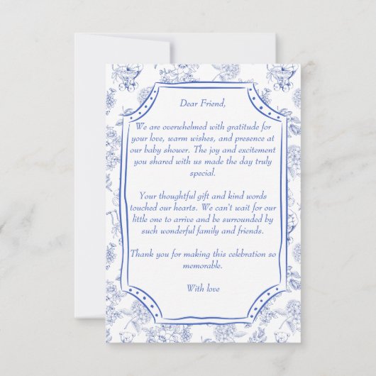 ああ赤ちゃん青ロッキングホースのスケッチ赤ちゃんシャワー サンキューカード (裏面)