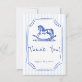 ああ赤ちゃん青ロッキングホースのスケッチ赤ちゃんシャワー サンキューカード (正面)