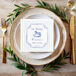 ああ赤ちゃん青ロッキングホースのスケッチ赤ちゃんシャワー スタンダードカクテルナプキン