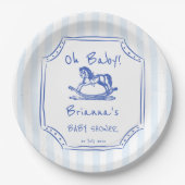 ああ赤ちゃん青ロッキングホースのスケッチ赤ちゃんシャワー ペーパープレート (正面)
