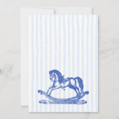 ああ赤ちゃん青ロッキングホースのスケッチ赤ちゃんシャワー 招待状 (裏面)