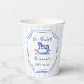 ああ赤ちゃん青ロッキングホースのスケッチ赤ちゃんシャワー 紙コップ (裏面)