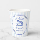 ああ赤ちゃん青ロッキングホースのスケッチ赤ちゃんシャワー 紙コップ (正面)