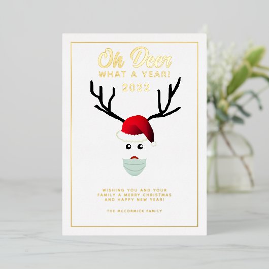 ああ鹿どのような年のクリスマスおもしろいことわざ2022 箔シーズンカード (立ち正面)