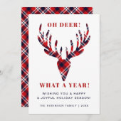 ああ鹿なんて年のタータンチェックは素朴クリスマス シーズンカード (正面/裏面)