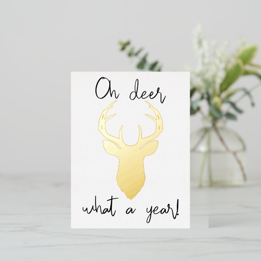ああ鹿なんて1年だ！おもしろいクリ実在ス 箔シーズンポストカード (立ち正面)