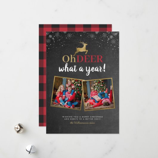 ああ鹿なんて1年だ!タータンチェックChalkboard 2写真 シーズンカード (正面/裏面インサイチュ)