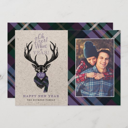 ああ鹿なんて1年だ！トナカイの格子模様のスカーフ&マスク シーズンカード (正面/裏面)