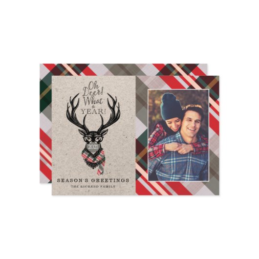 ああ鹿なんて1年だ!トナカイの格子模様のスカーフ&マスク シーズンカード (正面/裏面インサイチュ)