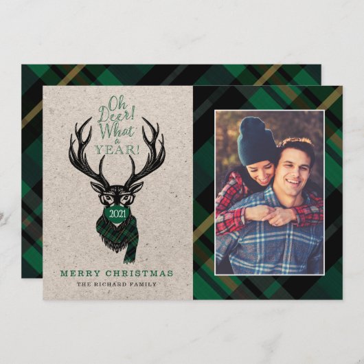 ああ鹿なんて1年だ!トナカイの格子模様のスカーフ&マスク シーズンカード (正面/裏面)