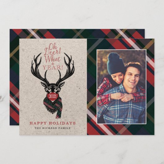 ああ鹿なんて1年だ!トナカイの格子模様のスカーフ&マスク シーズンカード (正面/裏面)