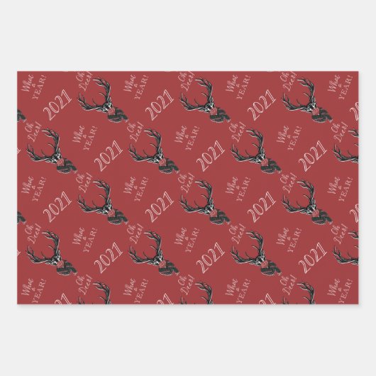 ああ鹿なんて1年だ！トナカイの格子模様のスカーフ&マスク ラッピングペーパーシート (正面)