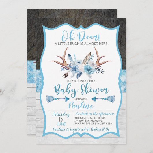 ああ鹿の小さなバックはほとんどここにある赤ちゃんシャワー セーブザデート (正面/裏面)