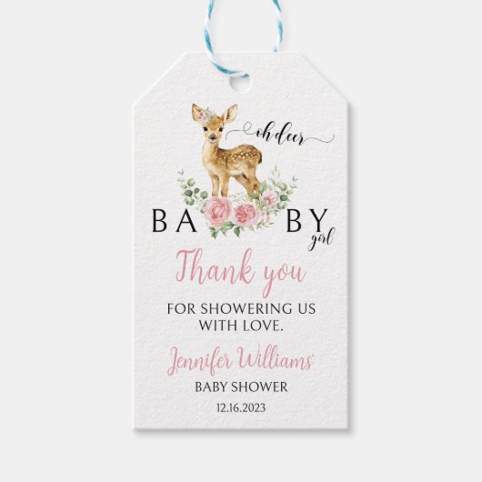 ああ鹿の赤ん坊の女の子シャワー感謝していユーギフトラベル ギフトタグ (正面)