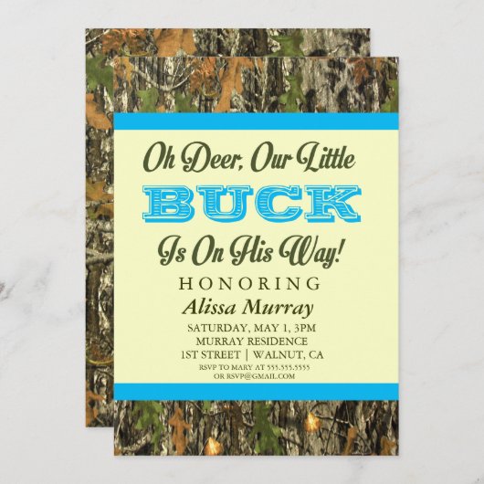 ああ鹿我々の小さな金は赤ん坊のシャワーの途中だ 招待状 (正面/裏面)