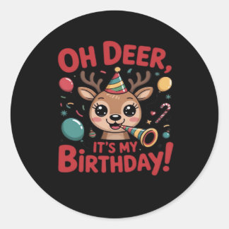 ああ鹿私の誕生日だなんて 可愛いトナカイ クリスマスのスタイル ラウンドシール