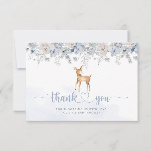 ああ鹿青い銀の男の子の赤ん感謝していだシャワー カード (正面)
