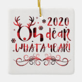 ああ鹿2020年の赤いバッファロープレイド セラミックオーナメント (正面)