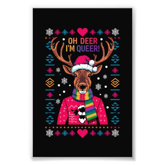 ああ鹿、私はクィアだ レズビアン+ゲイ プライド クリスマス ウケ狙い フォトプリント            (正面)