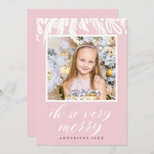 ああ、とてもピンクのメリークリモダンスマス写真 シーズンカード (正面/裏面)