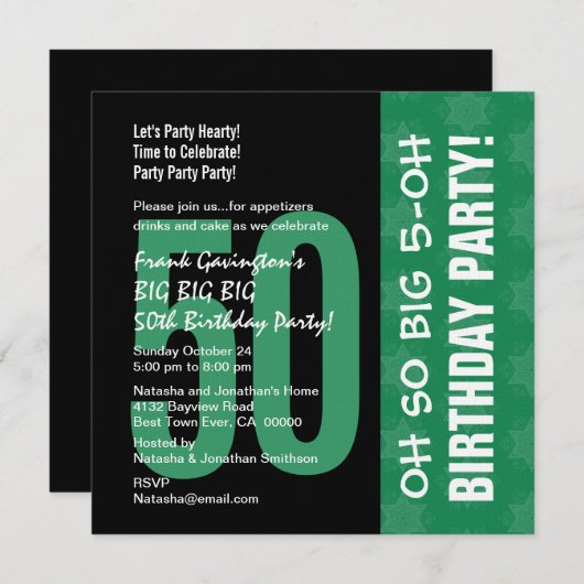 ああ、とても大きい5、50番目の誕生日緑と黒 招待状 (正面/裏面)
