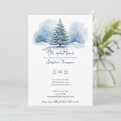 ああ、どのようなおもしろい雪の常緑冬の誕生日パーティー 招待状 (スタンド正面)