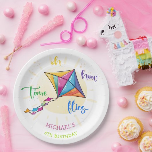 ああ、どのように時間が水の色の凧の誕生日を飛ぶ ペーパープレート (パーティー)