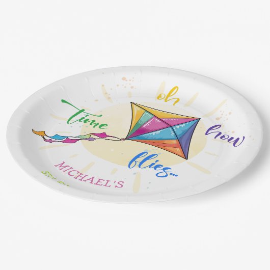 ああ、どのように時間が水の色の凧の誕生日を飛ぶ ペーパープレート (アングル)